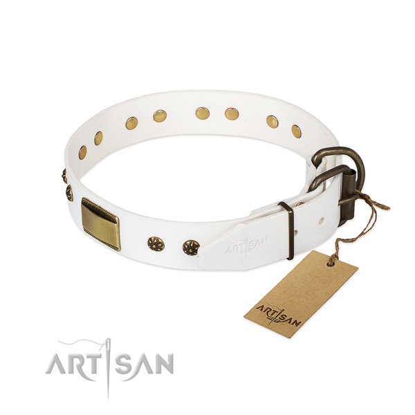 Full grain genuine leather dog collar with durable fittings and adornments