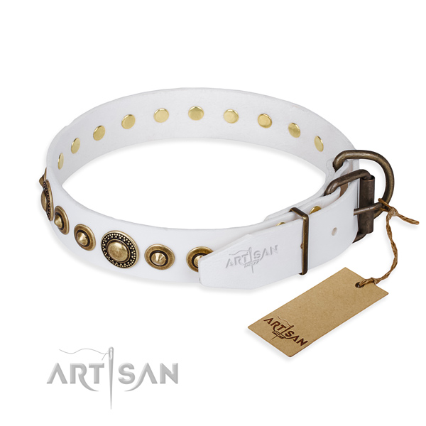 Soft genuine leather dog collar crafted for stylish walking