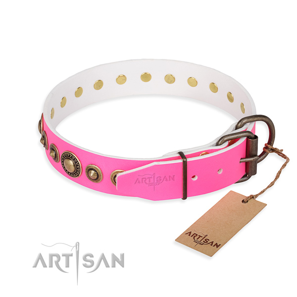 High quality genuine leather dog collar handmade for basic training