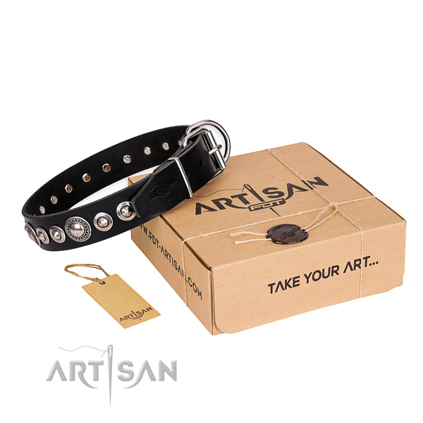 Finest quality full grain natural leather dog collar