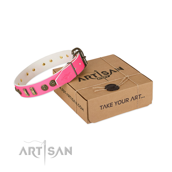 Durable traditional buckle on leather dog collar for your pet
