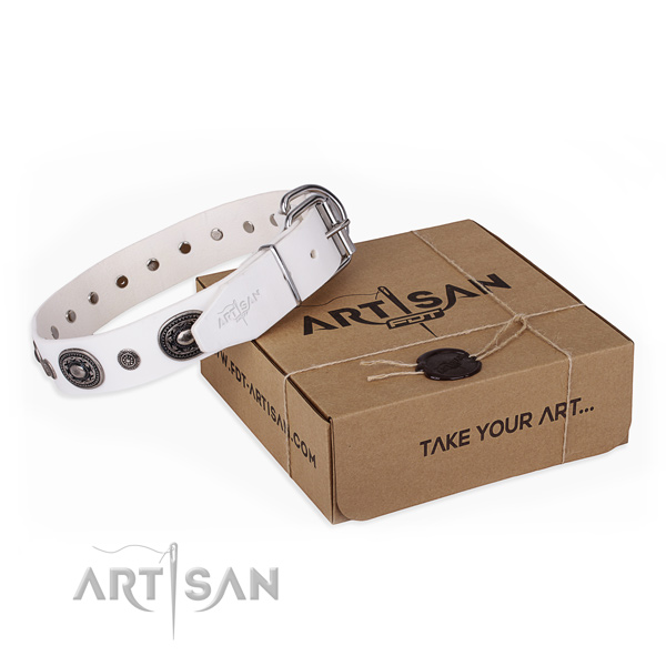 Gentle to touch genuine leather dog collar made for handy use