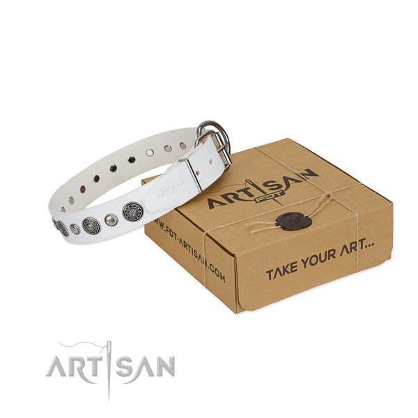 Genuine leather collar with durable D-ring for your handsome doggie