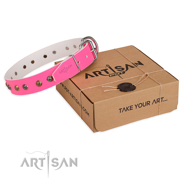 Easy wearing dog collar with Stylish design rust resistant embellishments