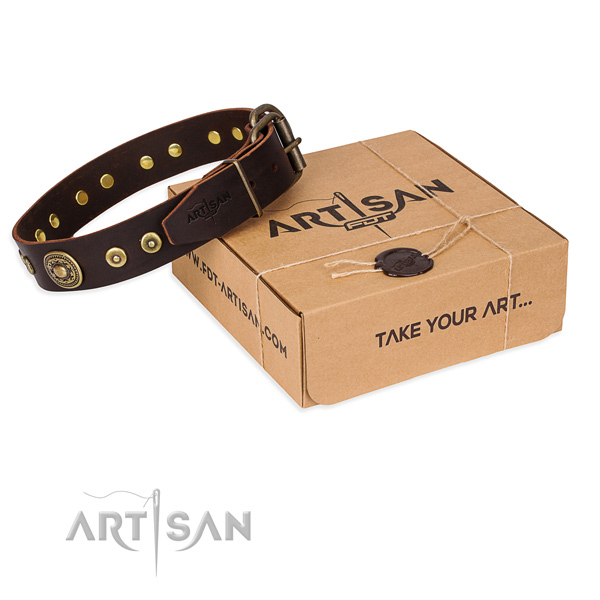 Full grain leather dog collar made of top rate material with rust resistant fittings