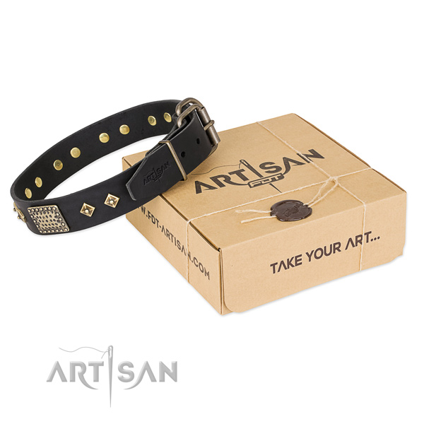 Convenient full grain natural leather collar for your stylish pet