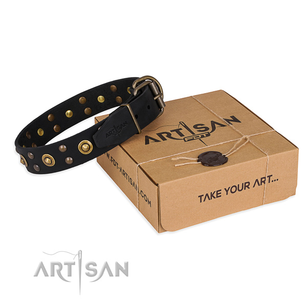 Reliable hardware on full grain genuine leather collar for your lovely canine