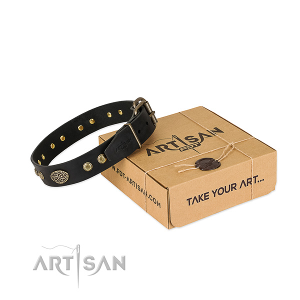 Rust resistant hardware on natural leather dog collar for your pet
