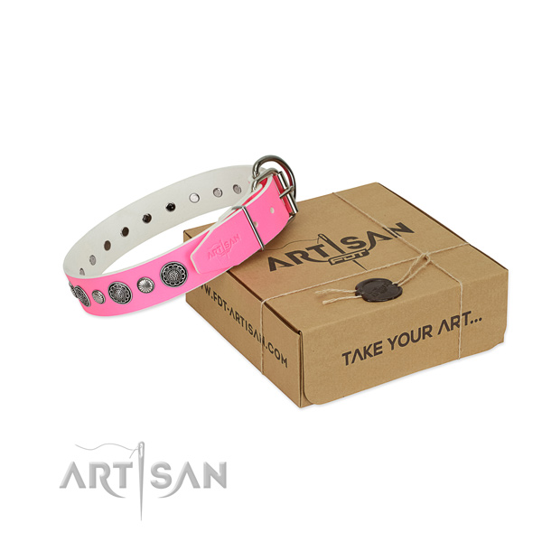 Full grain genuine leather collar with strong D-ring for your attractive dog