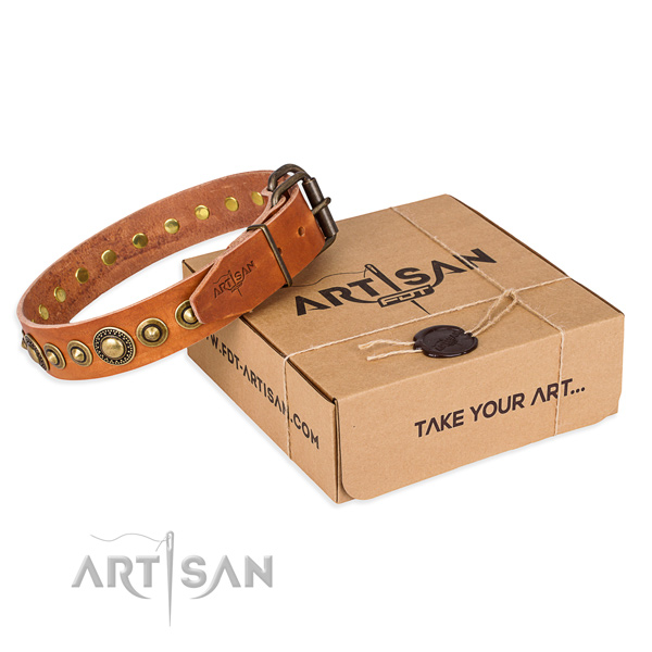 Soft to touch full grain natural leather dog collar handmade for easy wearing