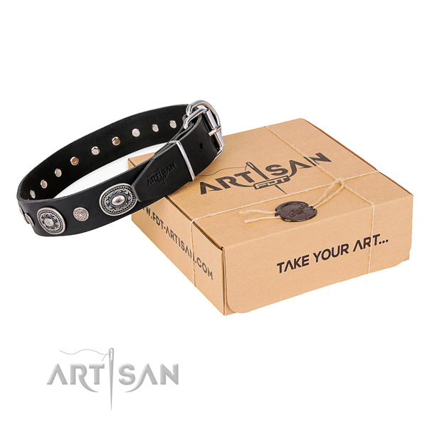 Soft full grain natural leather dog collar handcrafted for daily use