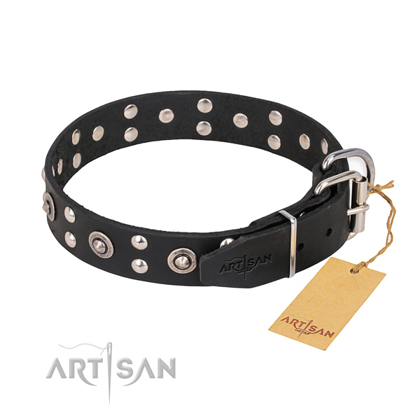 Strong D-ring on genuine leather collar for your impressive canine