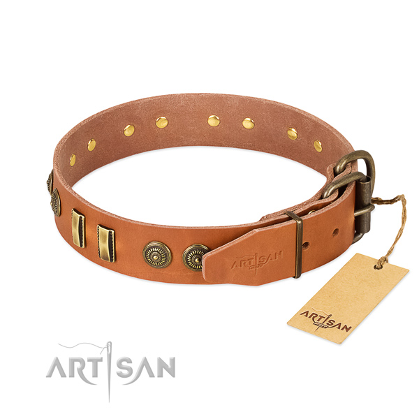 Rust resistant embellishments on genuine leather dog collar for your pet