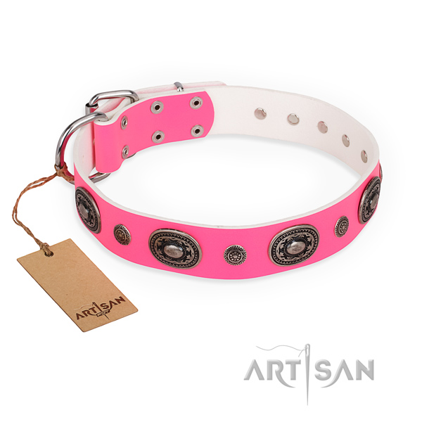 Durable full grain leather dog collar handmade for everyday walking