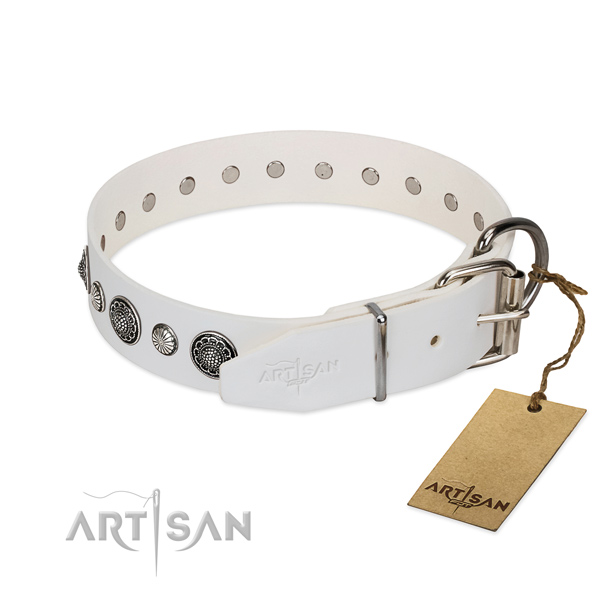 Reliable Full grain natural leather dog collar with corrosion proof D-ring