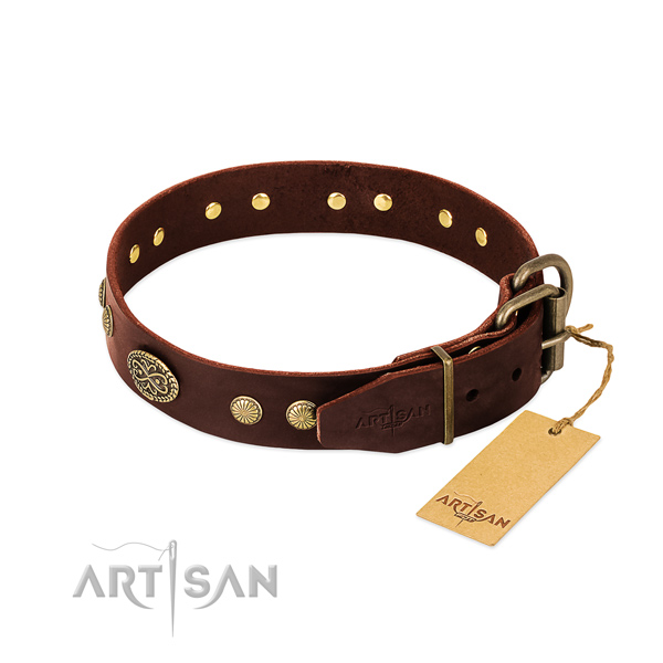 Corrosion resistant buckle on full grain genuine leather dog collar for your pet