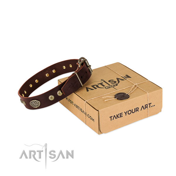 Corrosion proof embellishments on Genuine leather dog collar for your canine