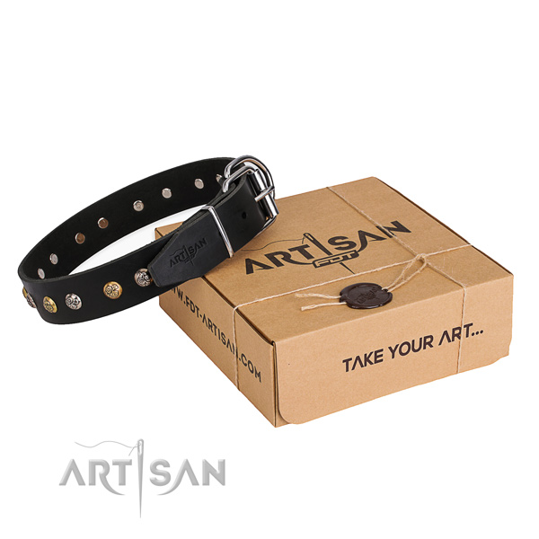 Flexible genuine leather dog collar created for daily use