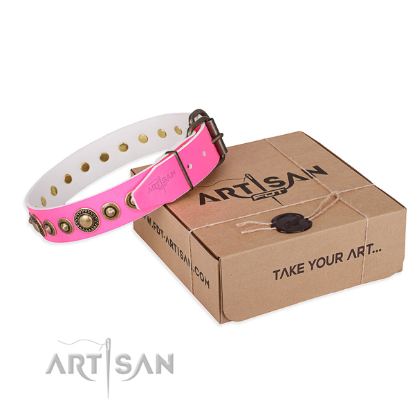 Best quality full grain natural leather dog collar crafted for easy wearing
