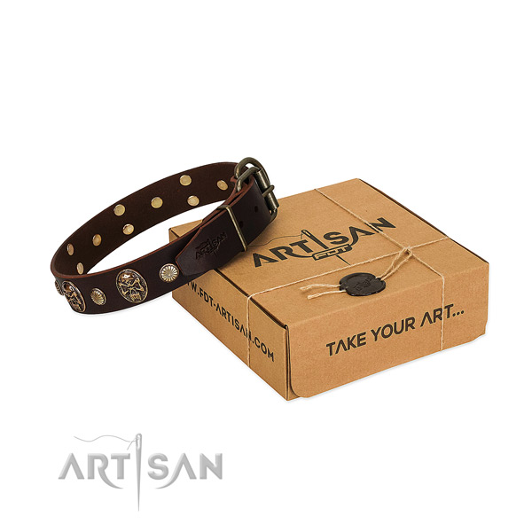 Durable embellishments on dog collar for comfortable wearing