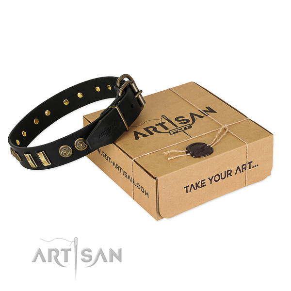 Corrosion resistant buckle on full grain genuine leather dog collar for your canine