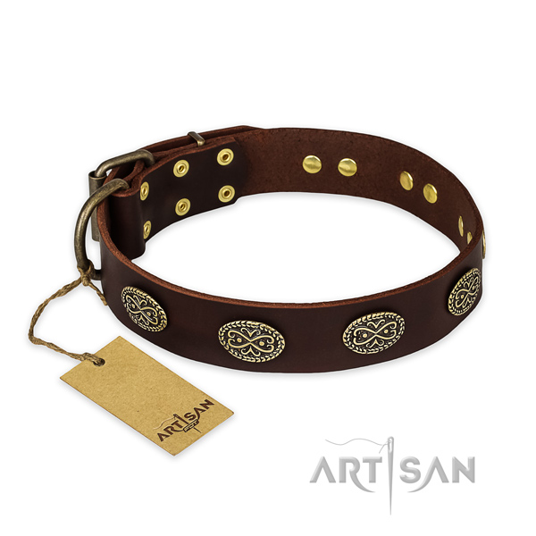 Significant full grain natural leather dog collar with durable buckle