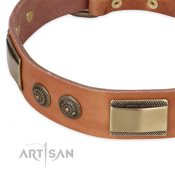 Corrosion resistant hardware on natural genuine leather dog collar for your dog