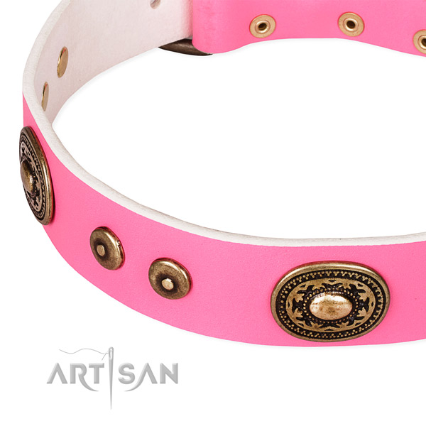 Natural genuine leather dog collar made of top notch material with studs