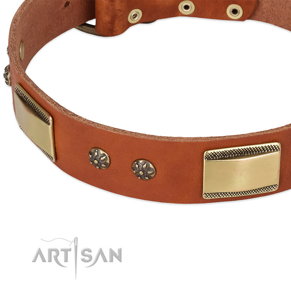 Corrosion proof D-ring on full grain leather dog collar for your dog