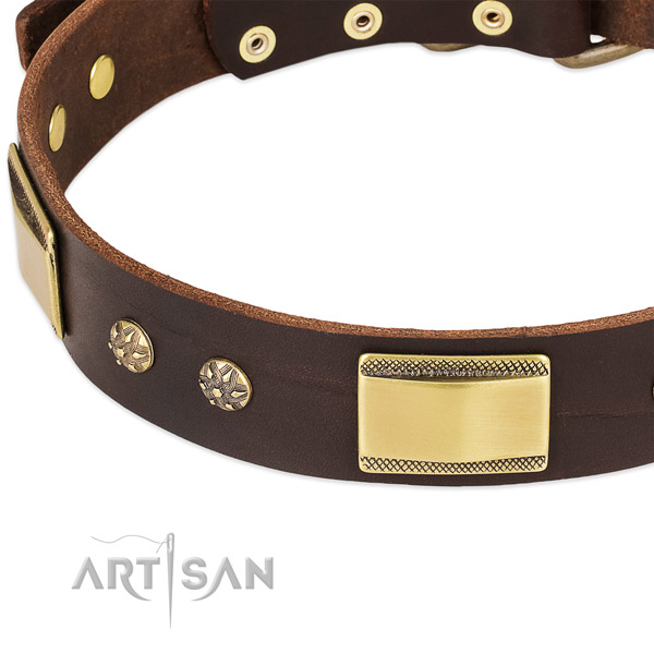 Rust resistant traditional buckle on genuine leather dog collar for your canine