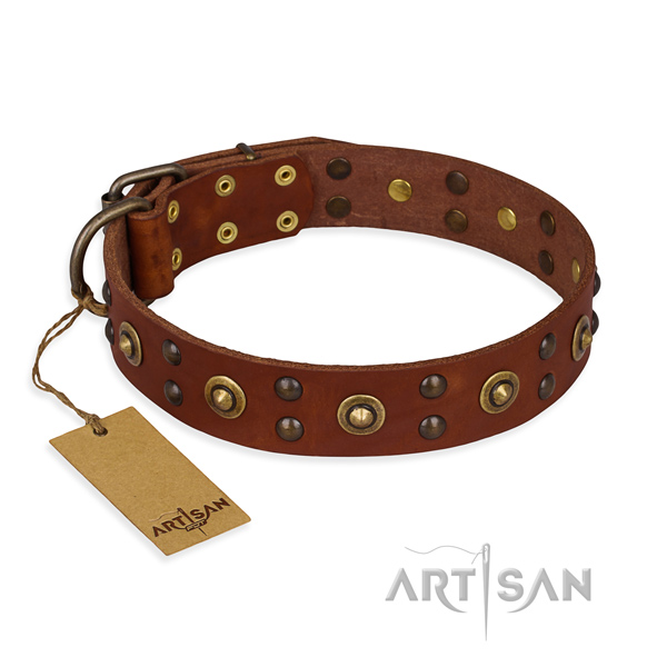 Inimitable full grain natural leather dog collar with rust-proof D-ring