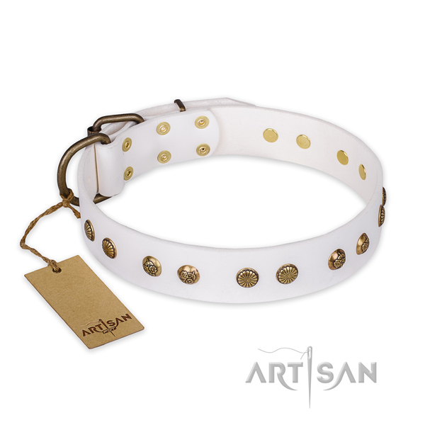 Trendy natural genuine leather dog collar with strong buckle