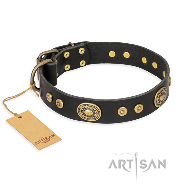 Decorated dog collar made of gentle to touch full grain natural leather