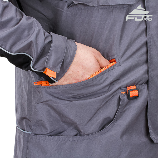 Grey Color FDT Professional Design Dog Training Jacket with Comfortable Side Pockets