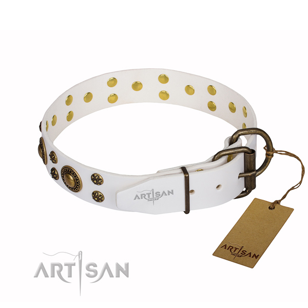 Handy use full grain leather collar with decorations for your canine