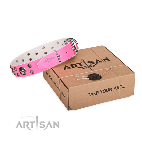 Stylish natural genuine leather dog collar for daily use