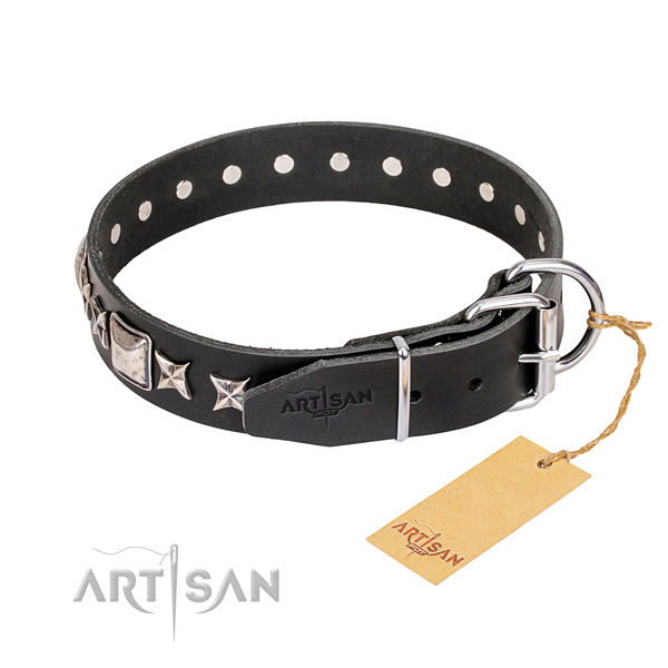 Handy use full grain natural leather collar with adornments for your canine