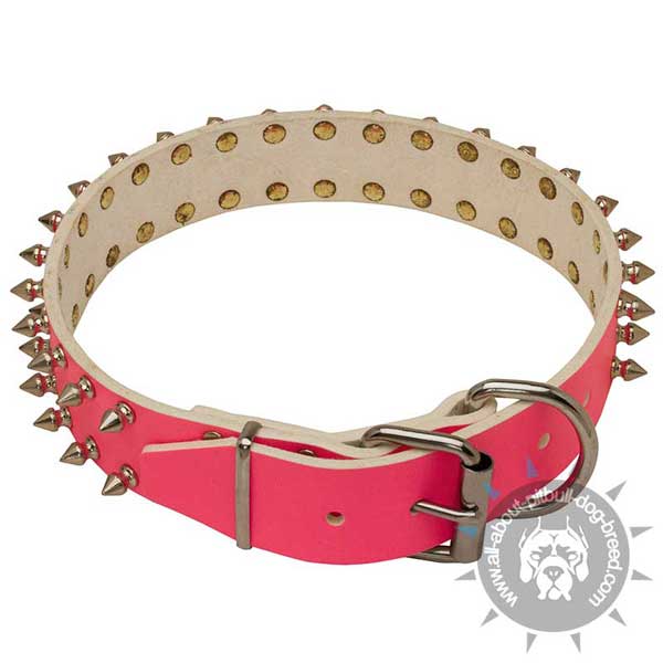 Pink Leather Collar with Storng Hardware
