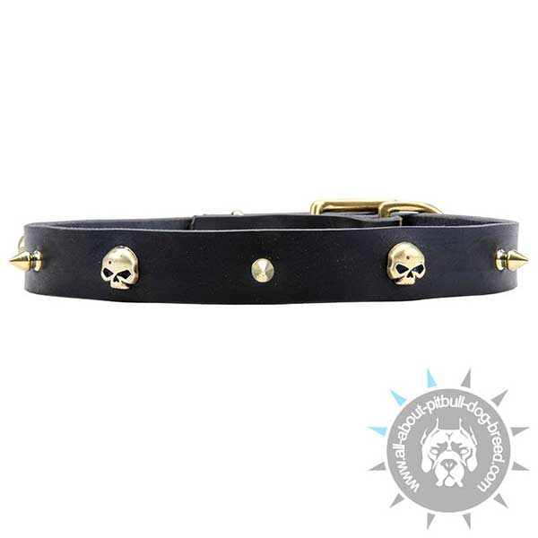 Handmade Thin Leather Collar Jolly Roger