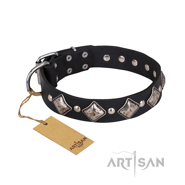 Full grain natural leather dog collar with smoothed finish