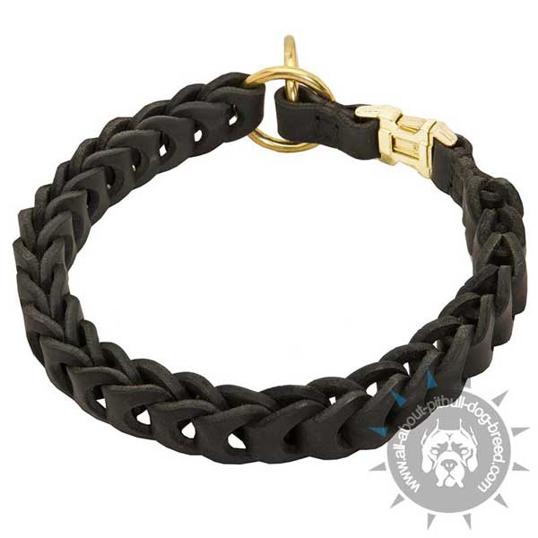 Leather Pitbull Choke Collar Braided Additionally Equipped with Quick Release Buckle