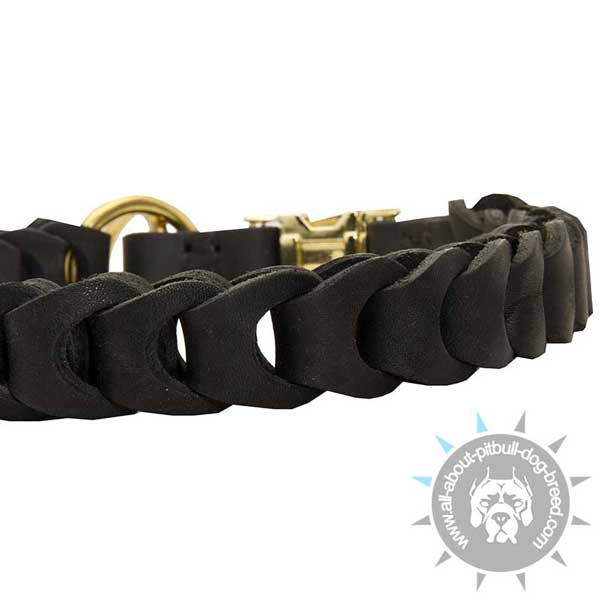 Handmade Braided Leather Pitbull Choke Collar Black