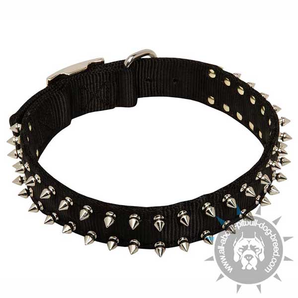 Nylon Pitbull Collar with 2 Rows Spikes