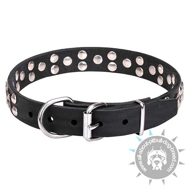 Strong Leather Collar with Rust-proof Buckle and D-ring