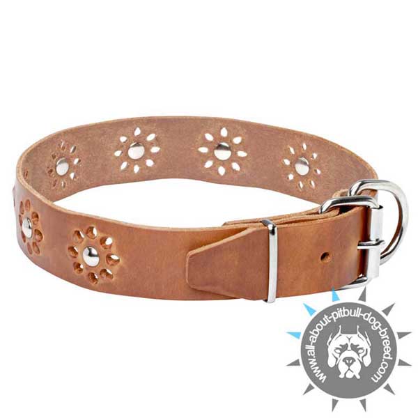 Decorated with Flowers Leather Collar