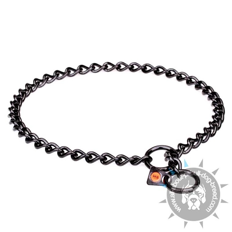 Black Stainless Steel Pitbull Fur SaverChoke Collar - 1/8 inch (3 mm) wire diameter