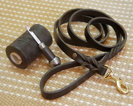 Leather Braided Obedience Lead for PITBULL walking and tracking