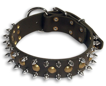 LEATHER SPIKED DOG COLLAR WITH STUDS 1 1/2" WIDE for Pitbull - Click Image to Close