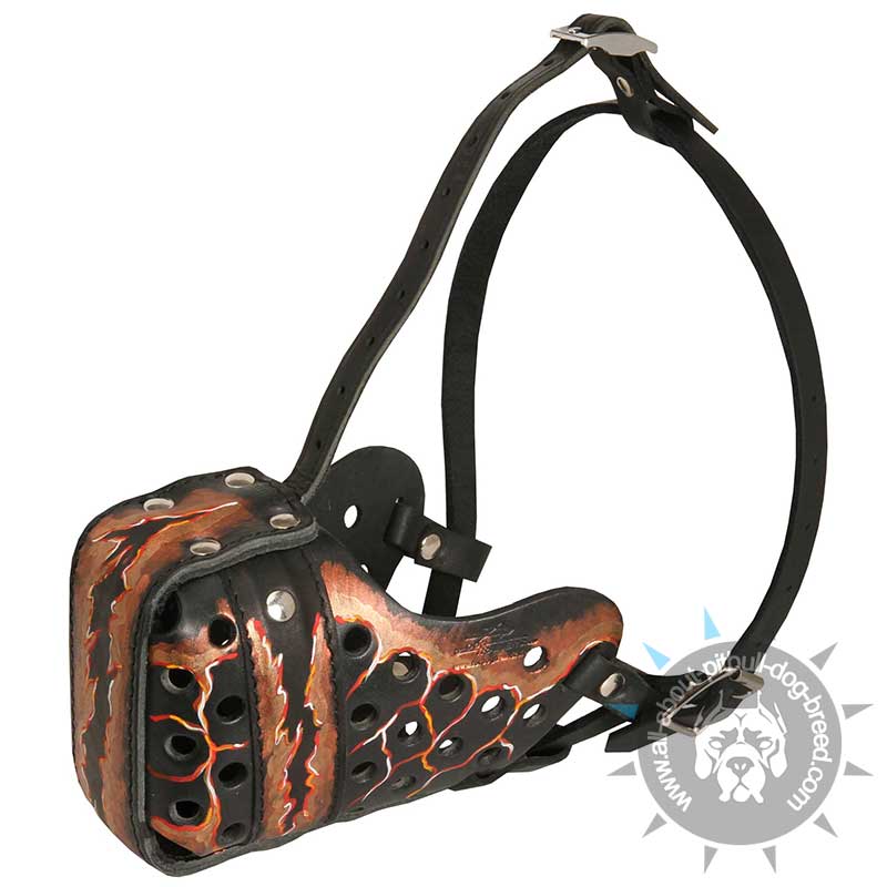 Pitbull Hand Painted Leather Muzzle "Dondi" Plus