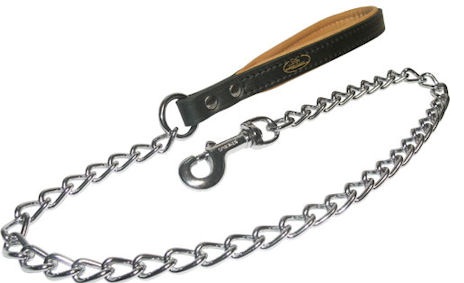 Large Chain Leash with Leather Handle 32 inch for Pitbull - Click Image to Close